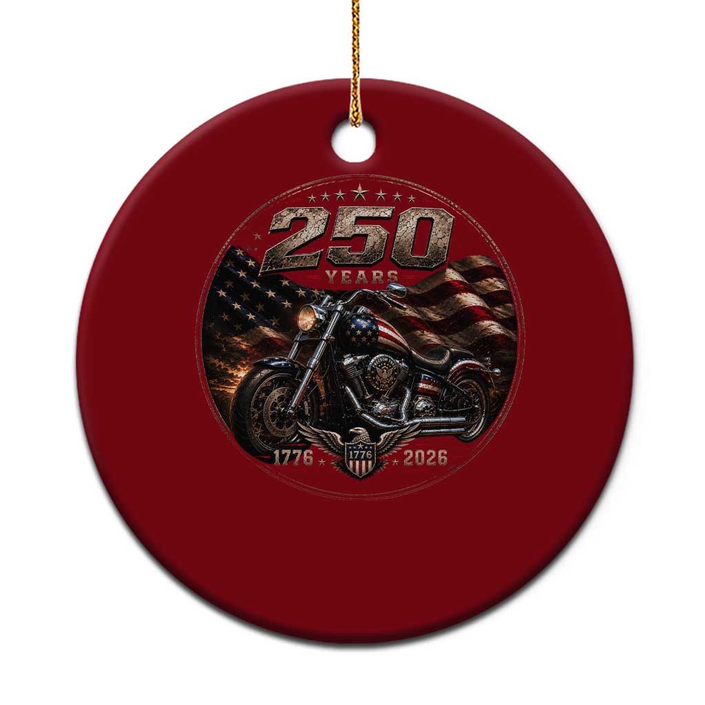 Retro Biker USA 250th Anniversary Ceramic Ornament Vintage 250 Years 1776 2026 Patriotic Motorcycle American Flag
