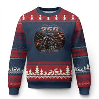 Retro Biker USA 250th Anniversary Ugly Christmas Sweater Vintage 250 Years 1776 2026 Patriotic Motorcycle American Flag