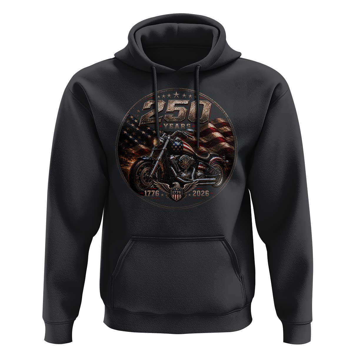 Retro Biker USA 250th Anniversary Hoodie Vintage 250 Years 1776 2026 Patriotic Motorcycle American Flag