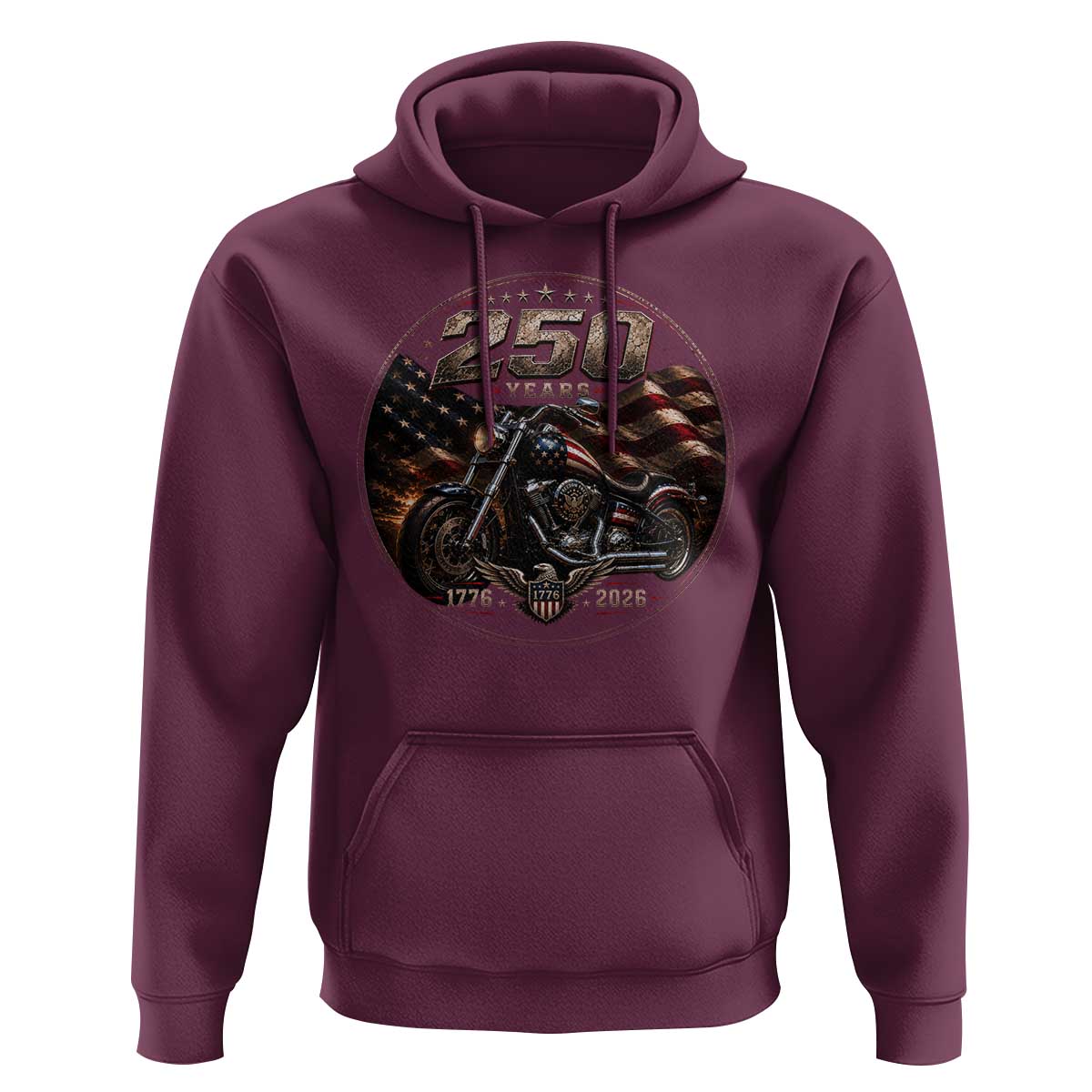 Retro Biker USA 250th Anniversary Hoodie Vintage 250 Years 1776 2026 Patriotic Motorcycle American Flag