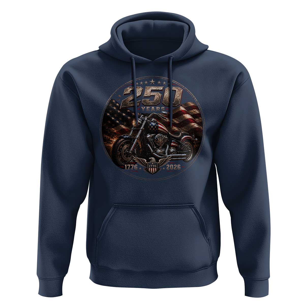 Retro Biker USA 250th Anniversary Hoodie Vintage 250 Years 1776 2026 Patriotic Motorcycle American Flag