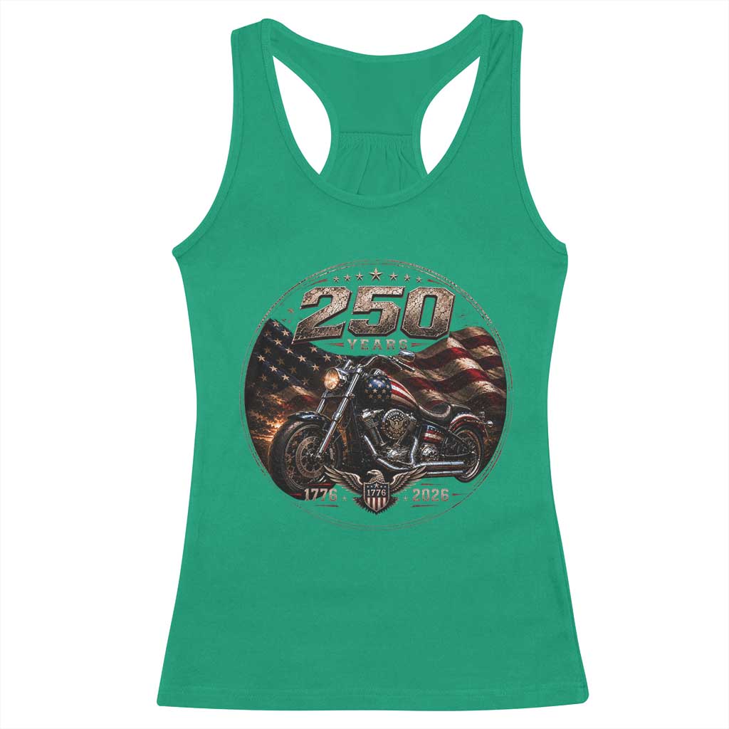 Retro Biker USA 250th Anniversary Racerback Tank Top Vintage 250 Years 1776 2026 Patriotic Motorcycle American Flag