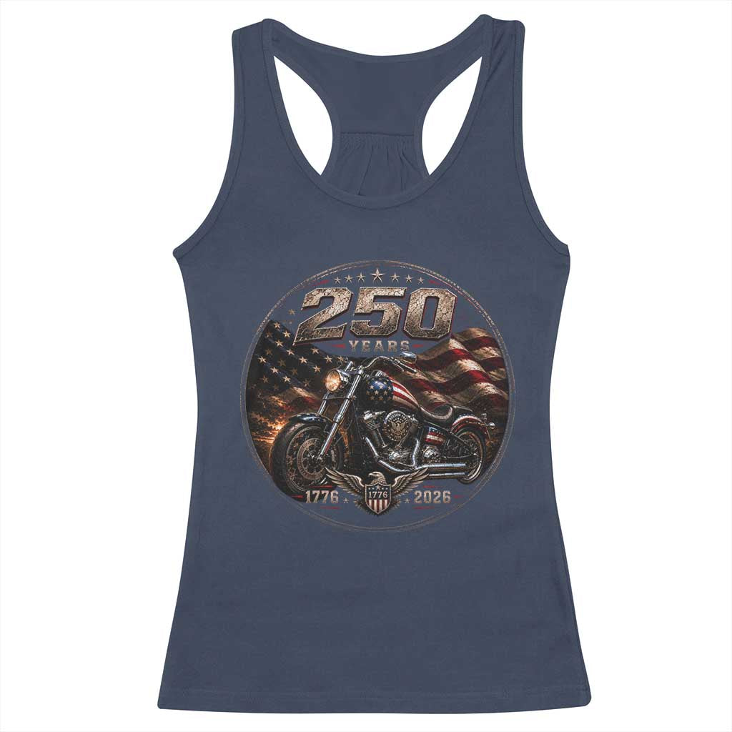 Retro Biker USA 250th Anniversary Racerback Tank Top Vintage 250 Years 1776 2026 Patriotic Motorcycle American Flag