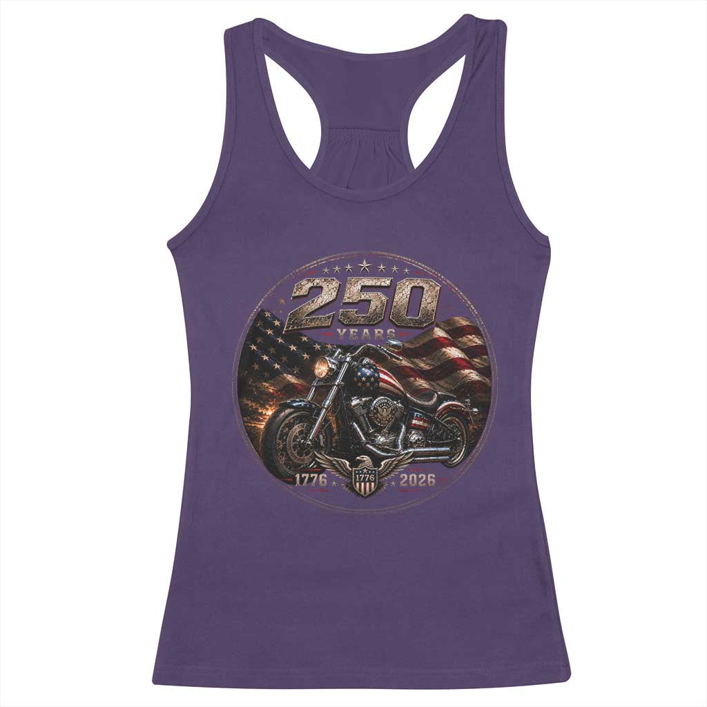 Retro Biker USA 250th Anniversary Racerback Tank Top Vintage 250 Years 1776 2026 Patriotic Motorcycle American Flag