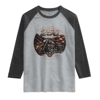 Retro Biker USA 250th Anniversary Raglan Shirt Vintage 250 Years 1776 2026 Patriotic Motorcycle American Flag