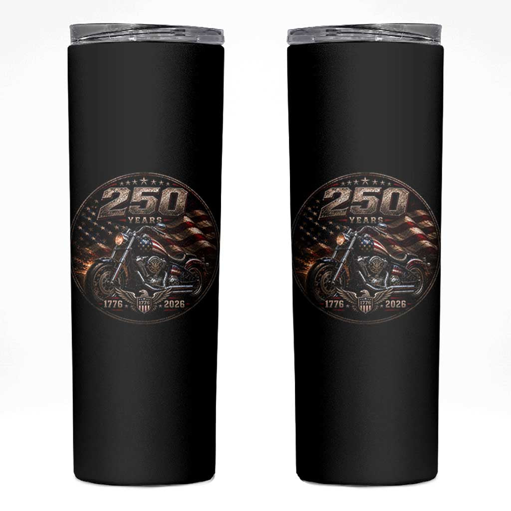 Retro Biker USA 250th Anniversary Skinny Tumbler Vintage 250 Years 1776 2026 Patriotic Motorcycle American Flag