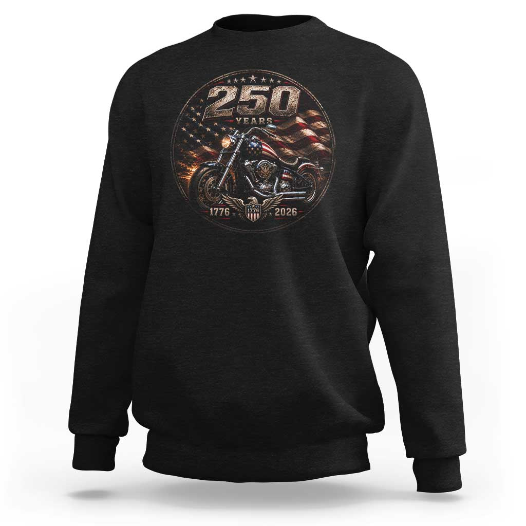 Retro Biker USA 250th Anniversary Sweatshirt Vintage 250 Years 1776 2026 Patriotic Motorcycle American Flag