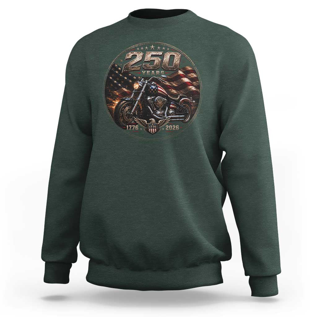 Retro Biker USA 250th Anniversary Sweatshirt Vintage 250 Years 1776 2026 Patriotic Motorcycle American Flag
