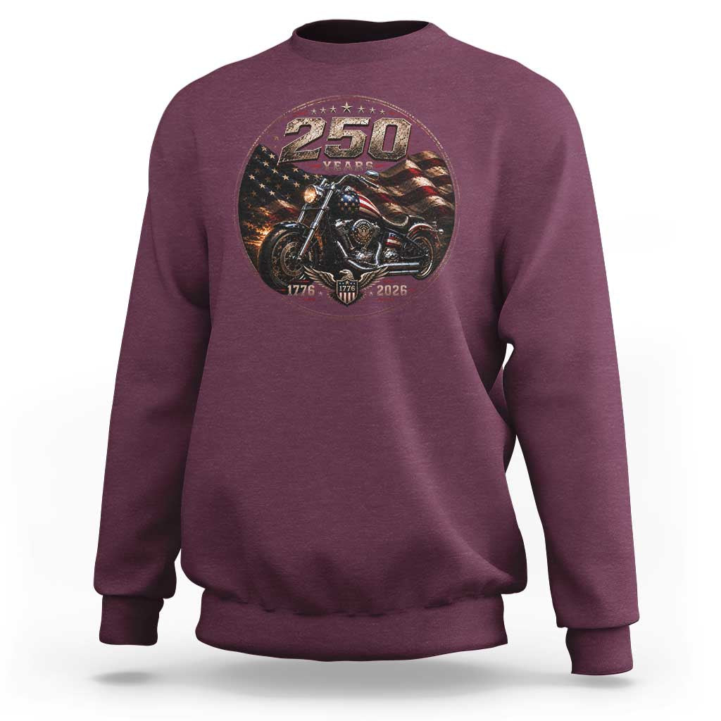 Retro Biker USA 250th Anniversary Sweatshirt Vintage 250 Years 1776 2026 Patriotic Motorcycle American Flag