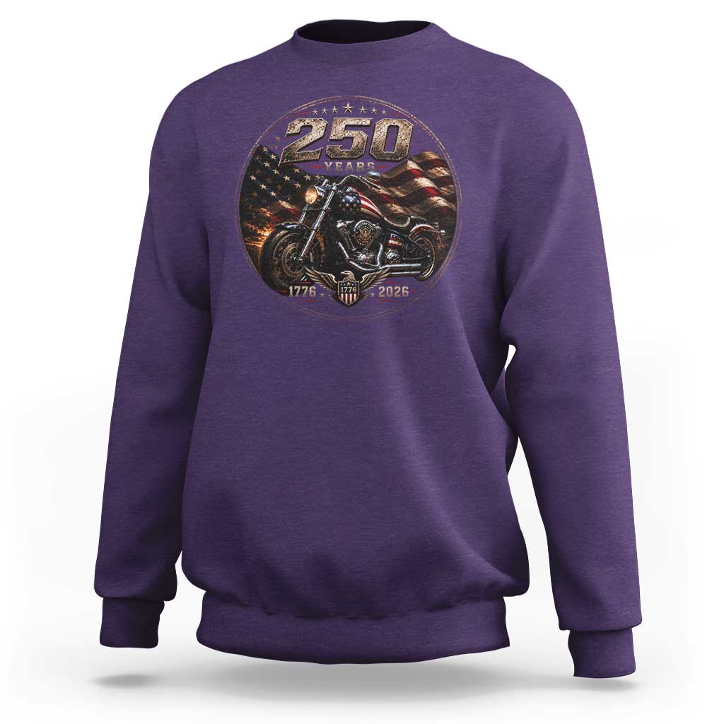 Retro Biker USA 250th Anniversary Sweatshirt Vintage 250 Years 1776 2026 Patriotic Motorcycle American Flag