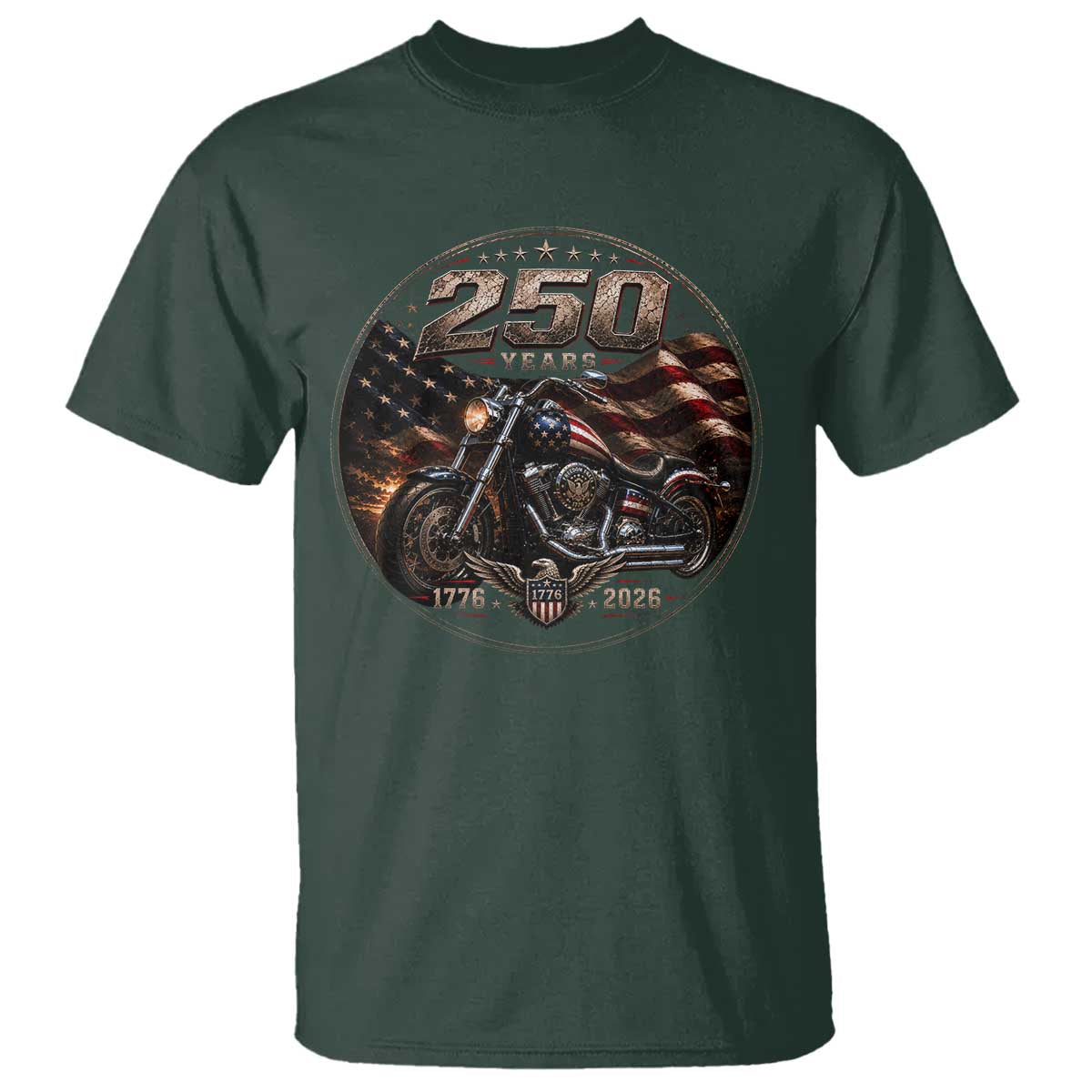 Retro Biker USA 250th Anniversary T Shirt Vintage 250 Years 1776 2026 Patriotic Motorcycle American Flag