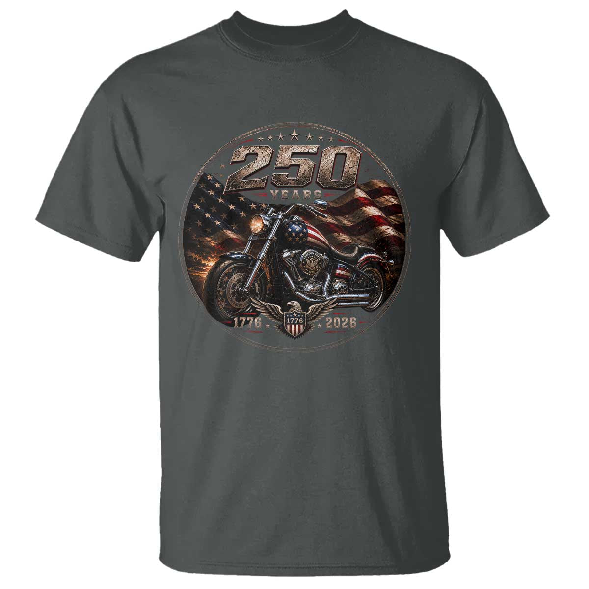 Retro Biker USA 250th Anniversary T Shirt Vintage 250 Years 1776 2026 Patriotic Motorcycle American Flag