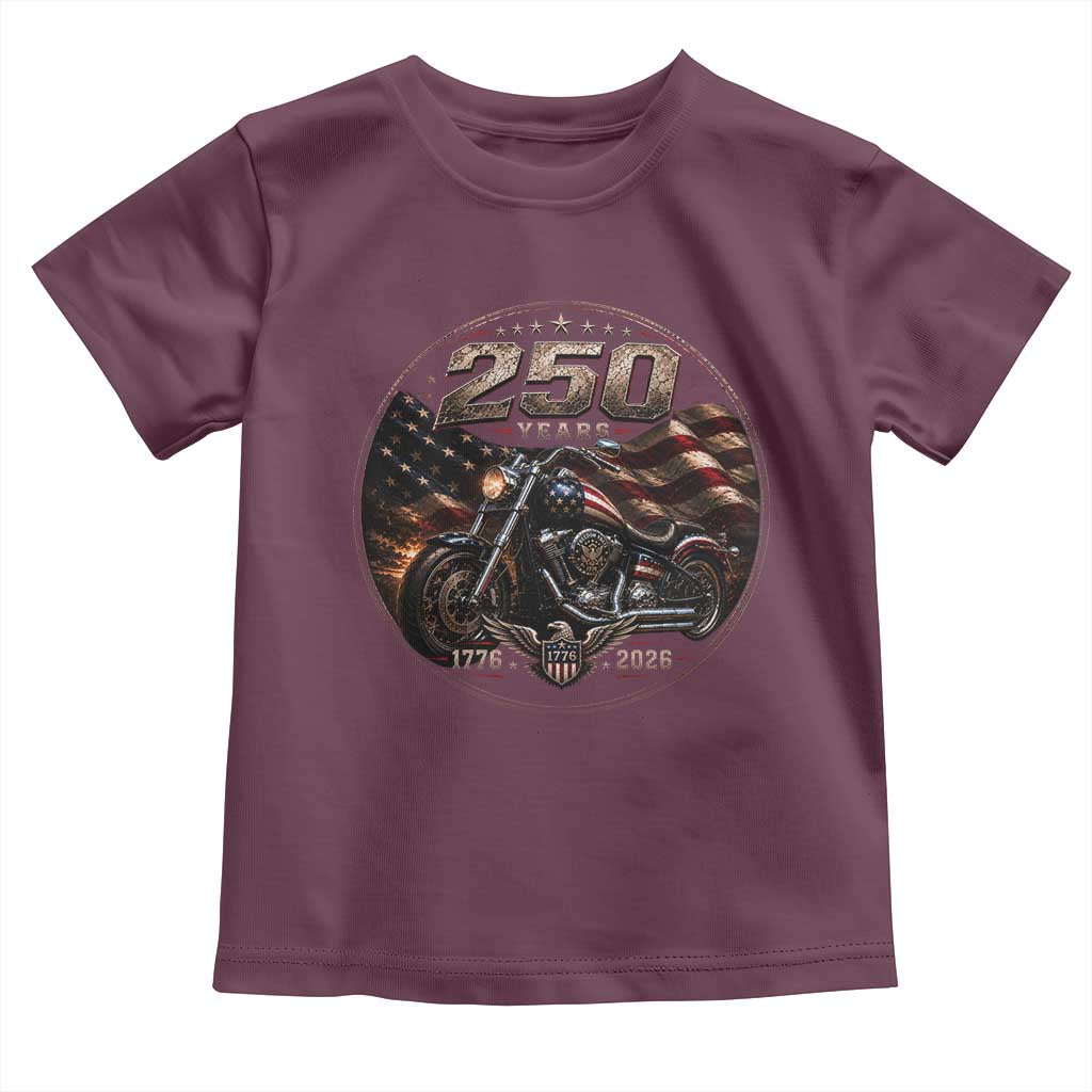 Retro Biker USA 250th Anniversary Toddler T Shirt Vintage 250 Years 1776 2026 Patriotic Motorcycle American Flag