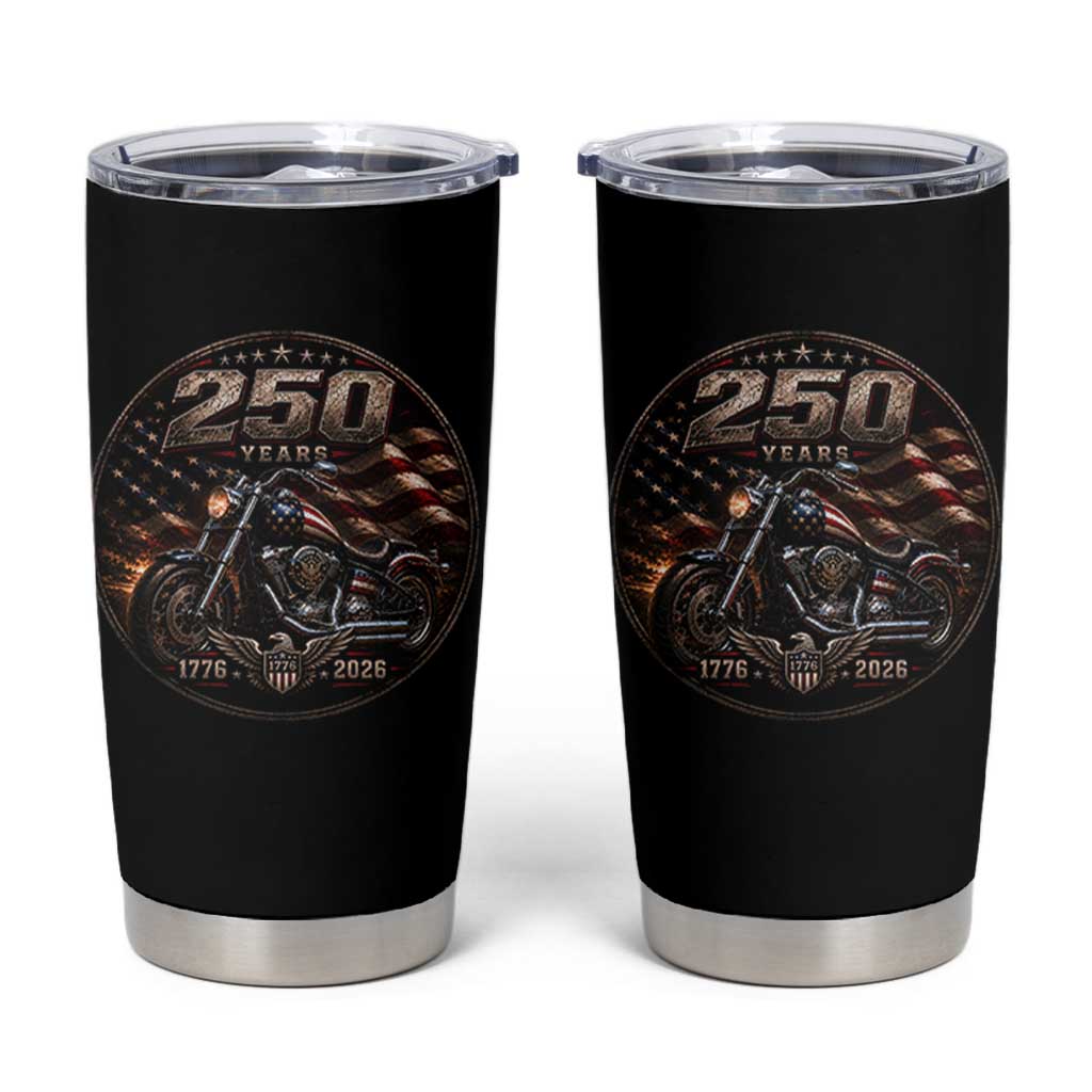 Retro Biker USA 250th Anniversary Tumbler Cup Vintage 250 Years 1776 2026 Patriotic Motorcycle American Flag