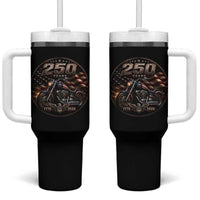 Retro Biker USA 250th Anniversary Tumbler With Handle Vintage 250 Years 1776 2026 Patriotic Motorcycle American Flag