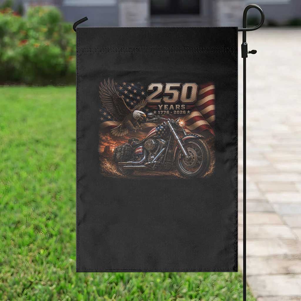 Retro Biker USA 250th Anniversary Garden Flag American Flag Motorcycle Eagle Independence Day