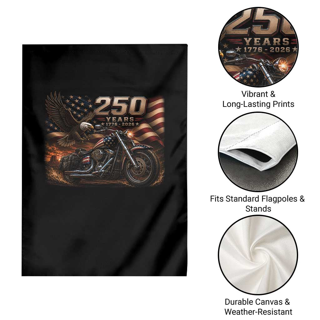 Retro Biker USA 250th Anniversary Garden Flag American Flag Motorcycle Eagle Independence Day