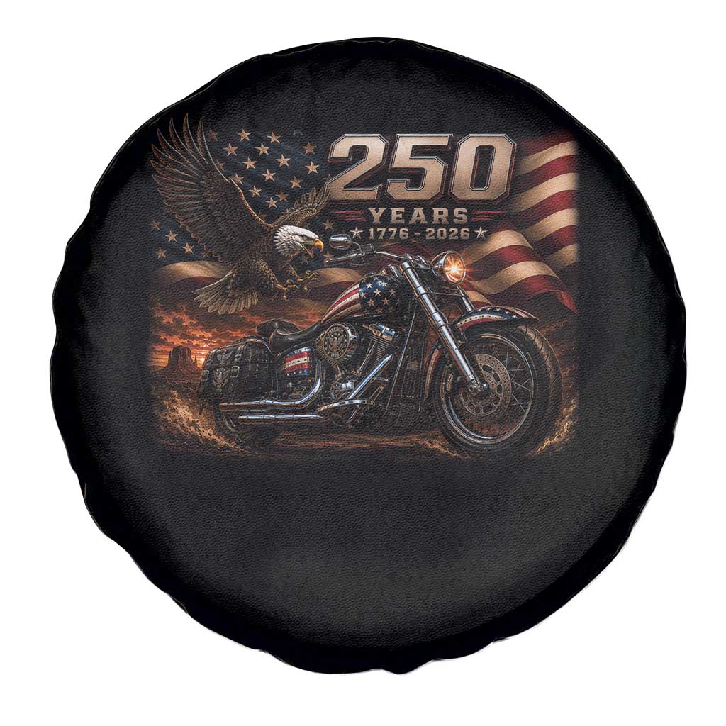 Retro Biker USA 250th Anniversary Spare Tire Cover American Flag Motorcycle Eagle Independence Day