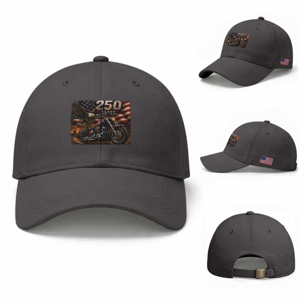 Retro Biker USA 250th Anniversary Baseball Cap American Flag Motorcycle Eagle Independence Day