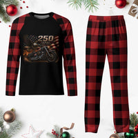 Retro Biker USA 250th Anniversary Plaid Pajama Set American Flag Motorcycle Eagle Independence Day
