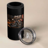 Retro Biker USA 250th Anniversary 4 in 1 Can Cooler Tumbler American Flag Motorcycle Eagle Independence Day