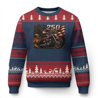 Retro Biker USA 250th Anniversary Ugly Christmas Sweater American Flag Motorcycle Eagle Independence Day