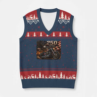 Retro Biker USA 250th Anniversary V-Neck Knit Sweater Vest American Flag Motorcycle Eagle Independence Day