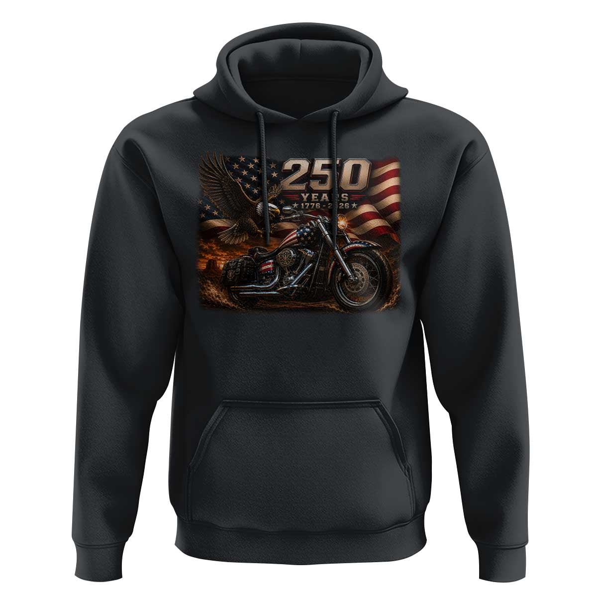 Retro Biker USA 250th Anniversary Hoodie American Flag Motorcycle Eagle Independence Day