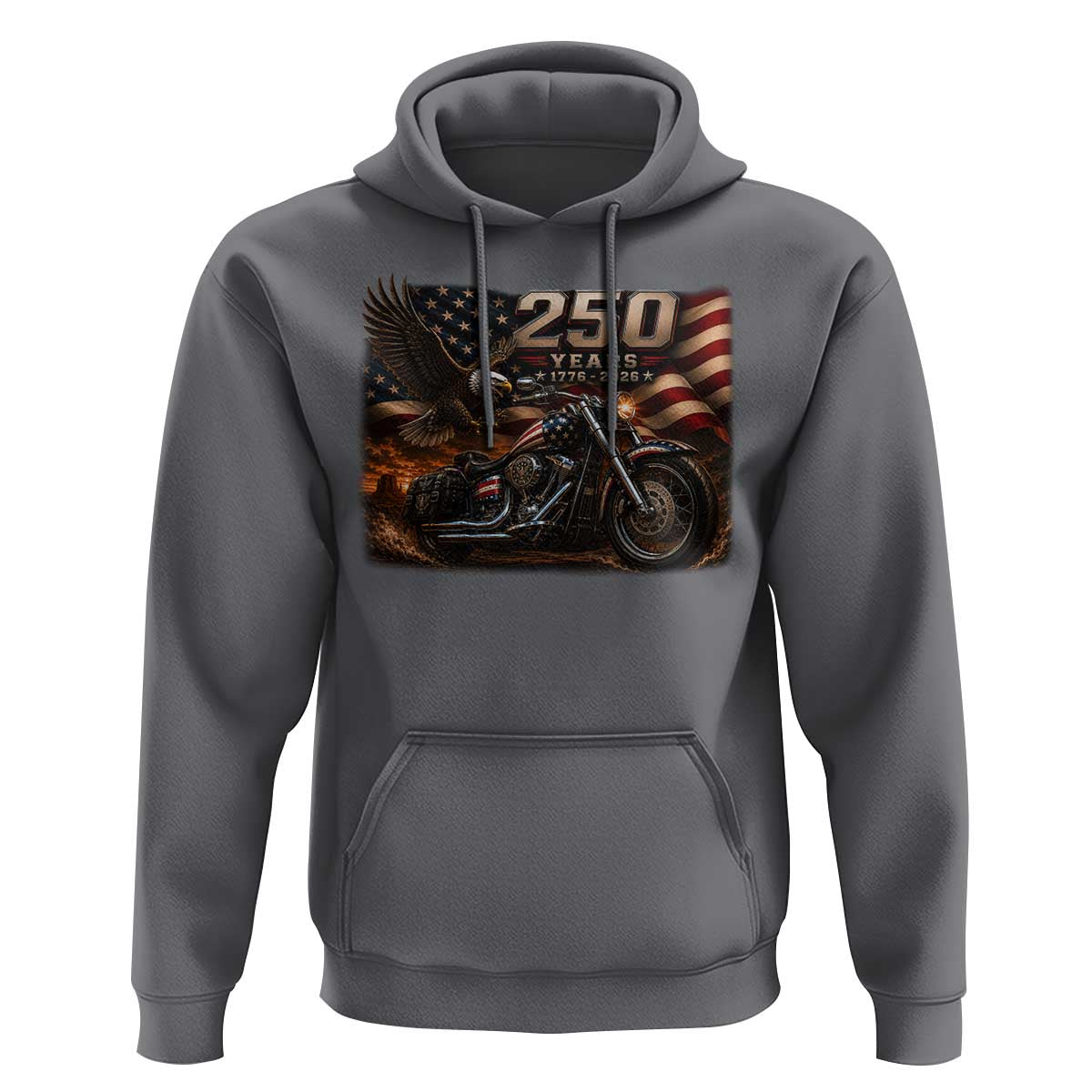 Retro Biker USA 250th Anniversary Hoodie American Flag Motorcycle Eagle Independence Day