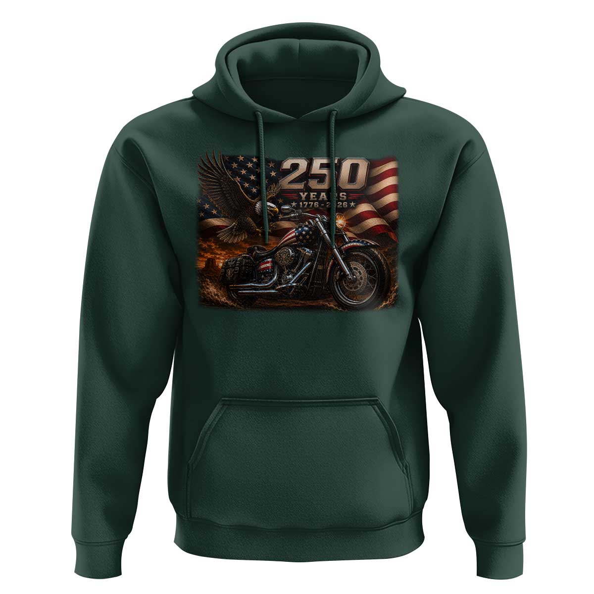 Retro Biker USA 250th Anniversary Hoodie American Flag Motorcycle Eagle Independence Day