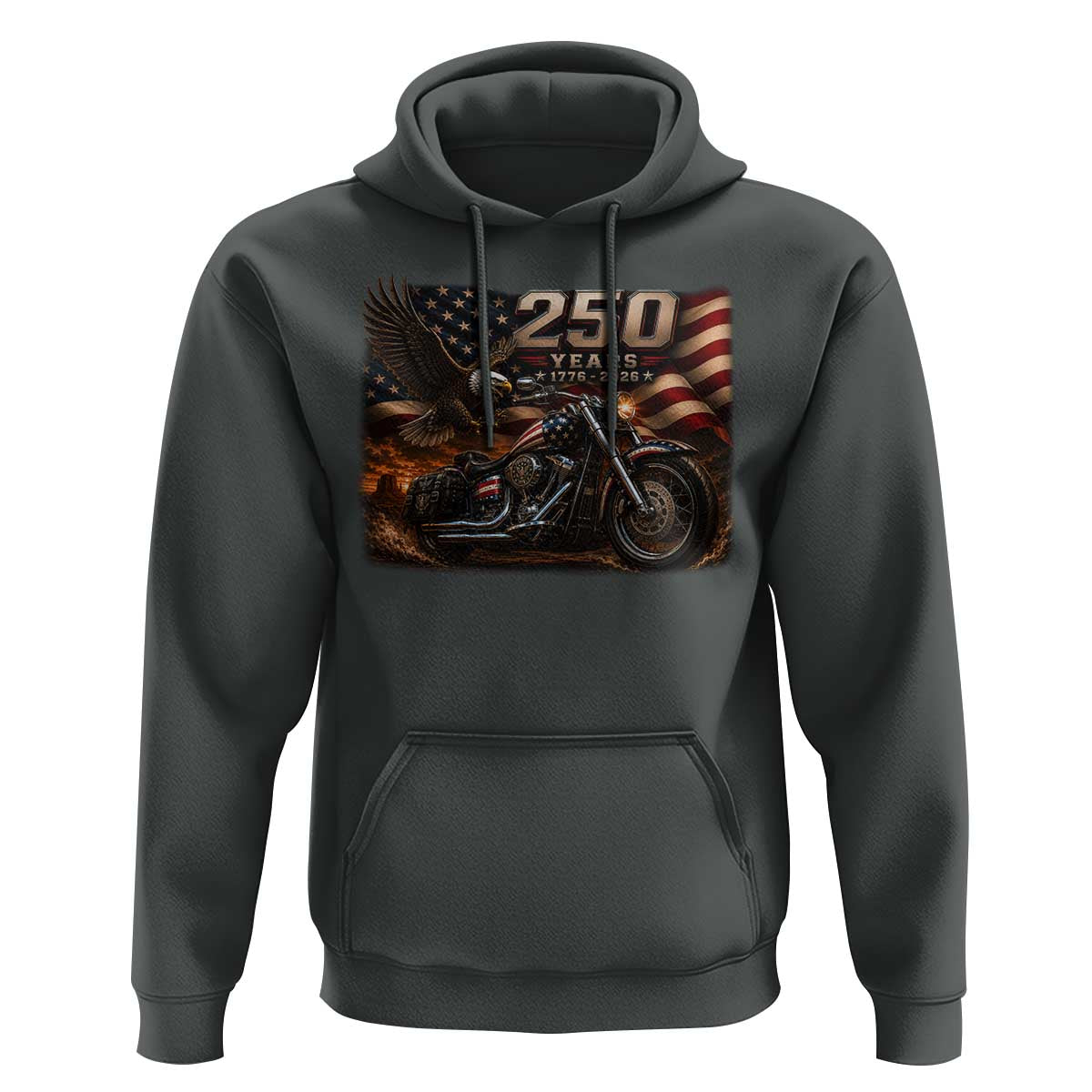 Retro Biker USA 250th Anniversary Hoodie American Flag Motorcycle Eagle Independence Day