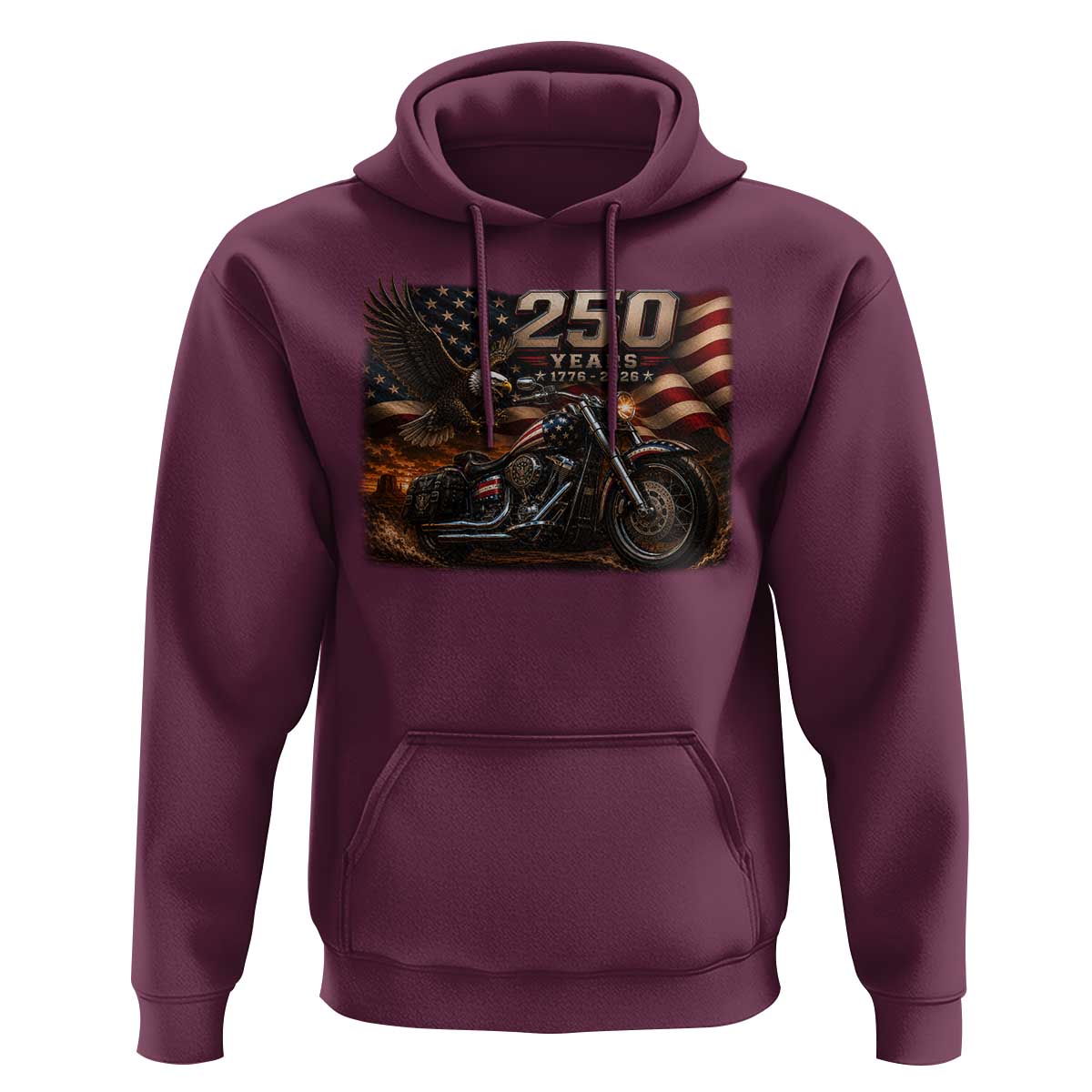 Retro Biker USA 250th Anniversary Hoodie American Flag Motorcycle Eagle Independence Day