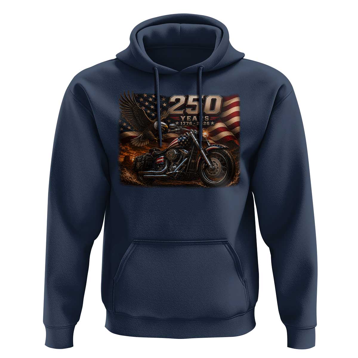 Retro Biker USA 250th Anniversary Hoodie American Flag Motorcycle Eagle Independence Day