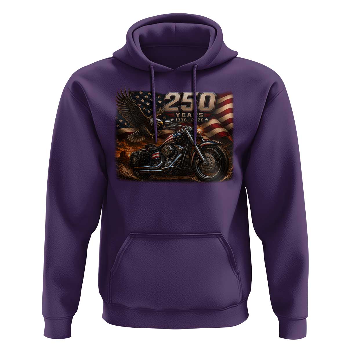 Retro Biker USA 250th Anniversary Hoodie American Flag Motorcycle Eagle Independence Day