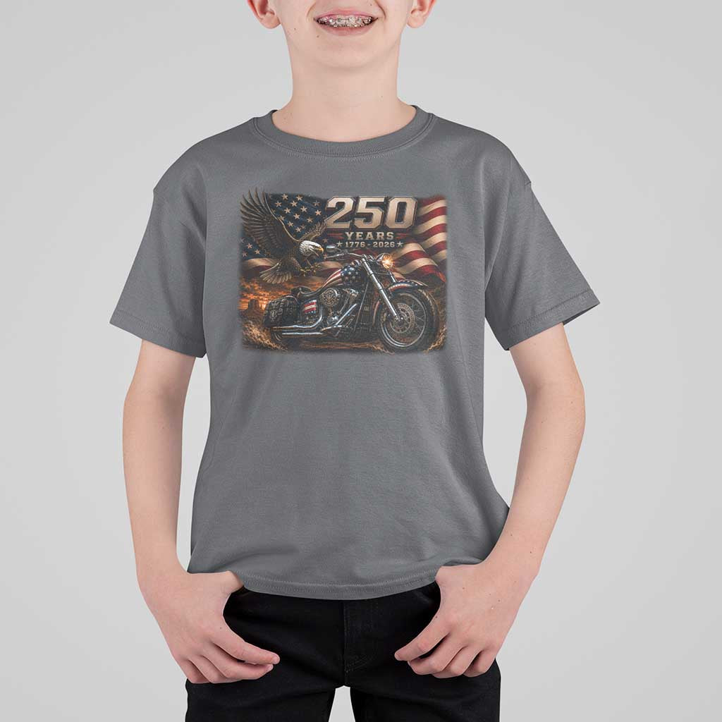 Retro Biker USA 250th Anniversary T Shirt For Kid American Flag Motorcycle Eagle Independence Day