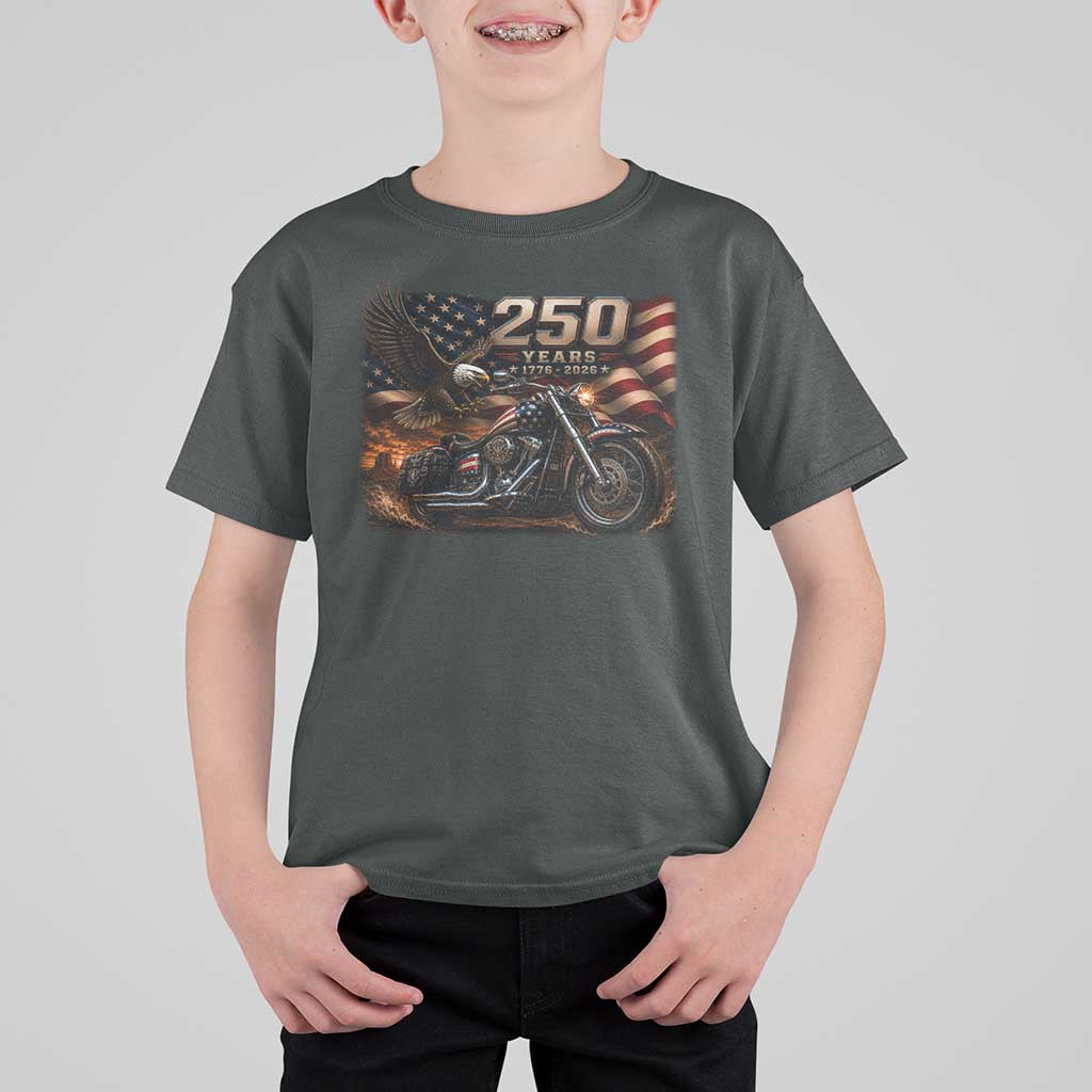 Retro Biker USA 250th Anniversary T Shirt For Kid American Flag Motorcycle Eagle Independence Day