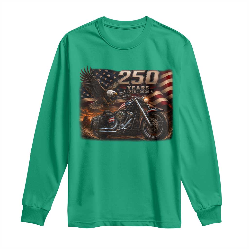 Retro Biker USA 250th Anniversary Long Sleeve Shirt American Flag Motorcycle Eagle Independence Day