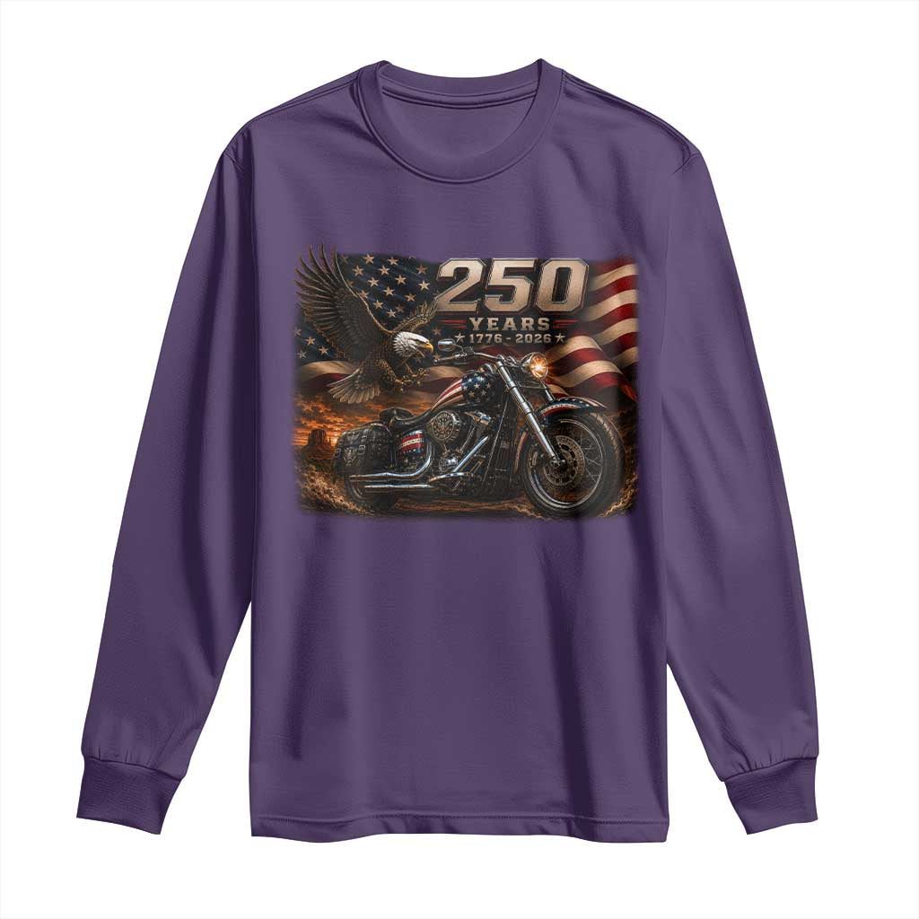 Retro Biker USA 250th Anniversary Long Sleeve Shirt American Flag Motorcycle Eagle Independence Day