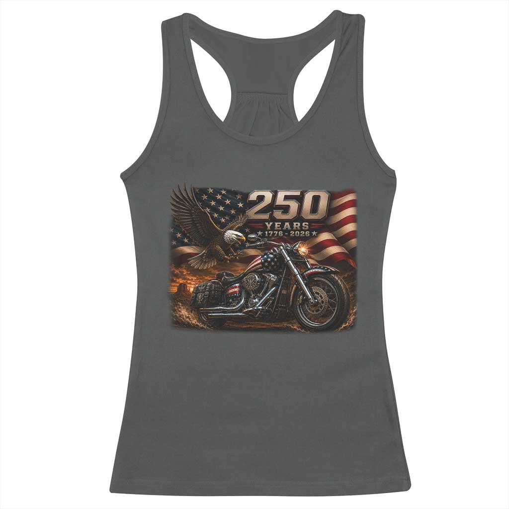 Retro Biker USA 250th Anniversary Racerback Tank Top American Flag Motorcycle Eagle Independence Day