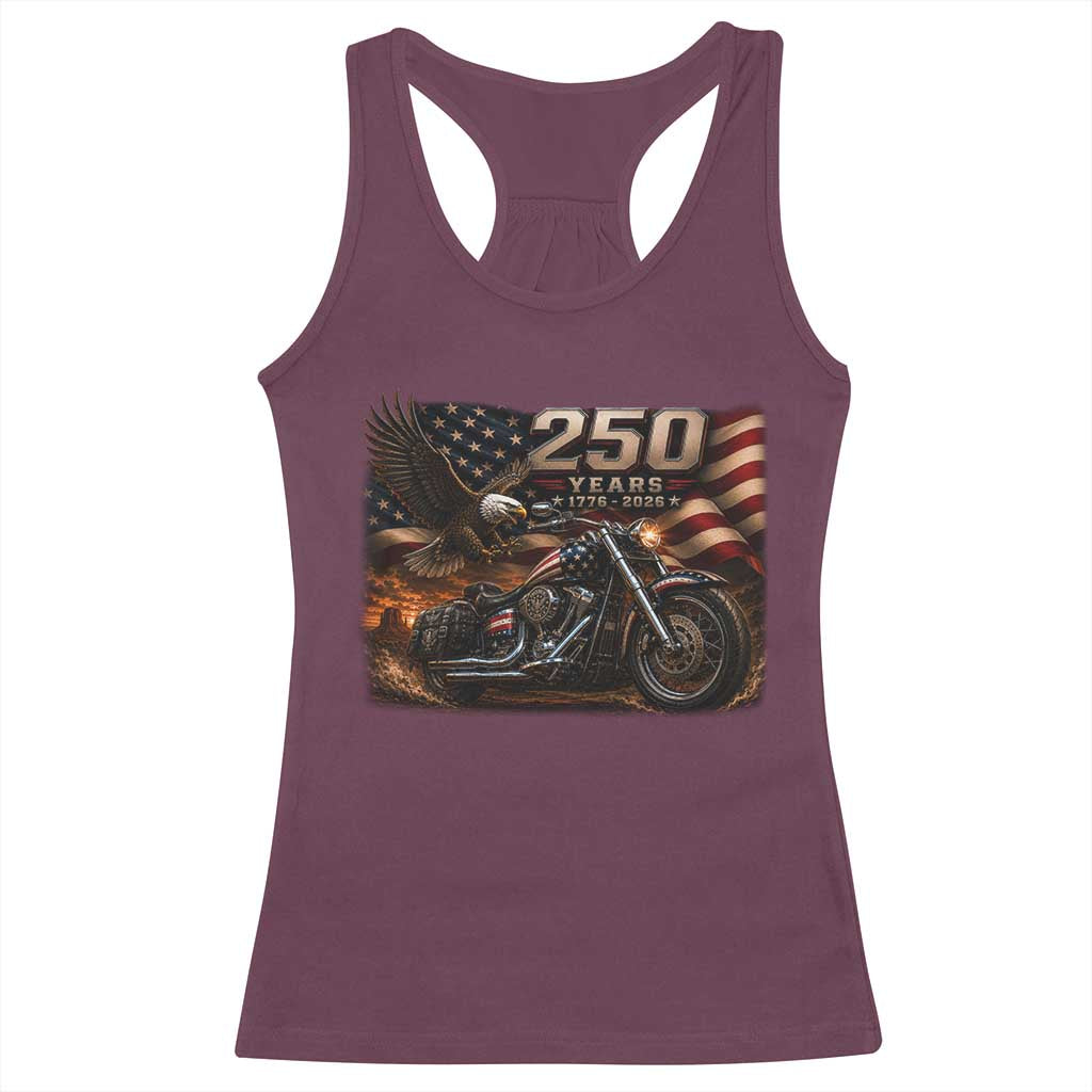 Retro Biker USA 250th Anniversary Racerback Tank Top American Flag Motorcycle Eagle Independence Day