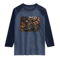 Retro Biker USA 250th Anniversary Raglan Shirt American Flag Motorcycle Eagle Independence Day