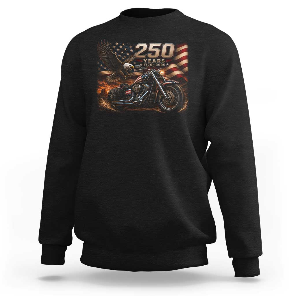 Retro Biker USA 250th Anniversary Sweatshirt American Flag Motorcycle Eagle Independence Day