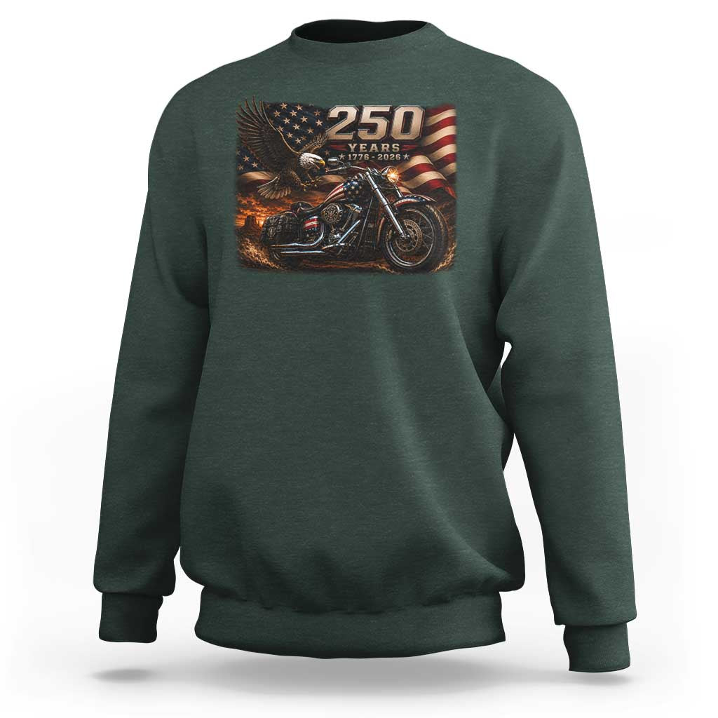 Retro Biker USA 250th Anniversary Sweatshirt American Flag Motorcycle Eagle Independence Day