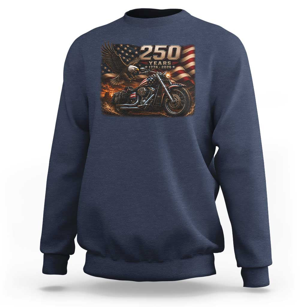 Retro Biker USA 250th Anniversary Sweatshirt American Flag Motorcycle Eagle Independence Day