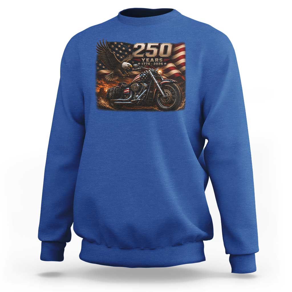 Retro Biker USA 250th Anniversary Sweatshirt American Flag Motorcycle Eagle Independence Day