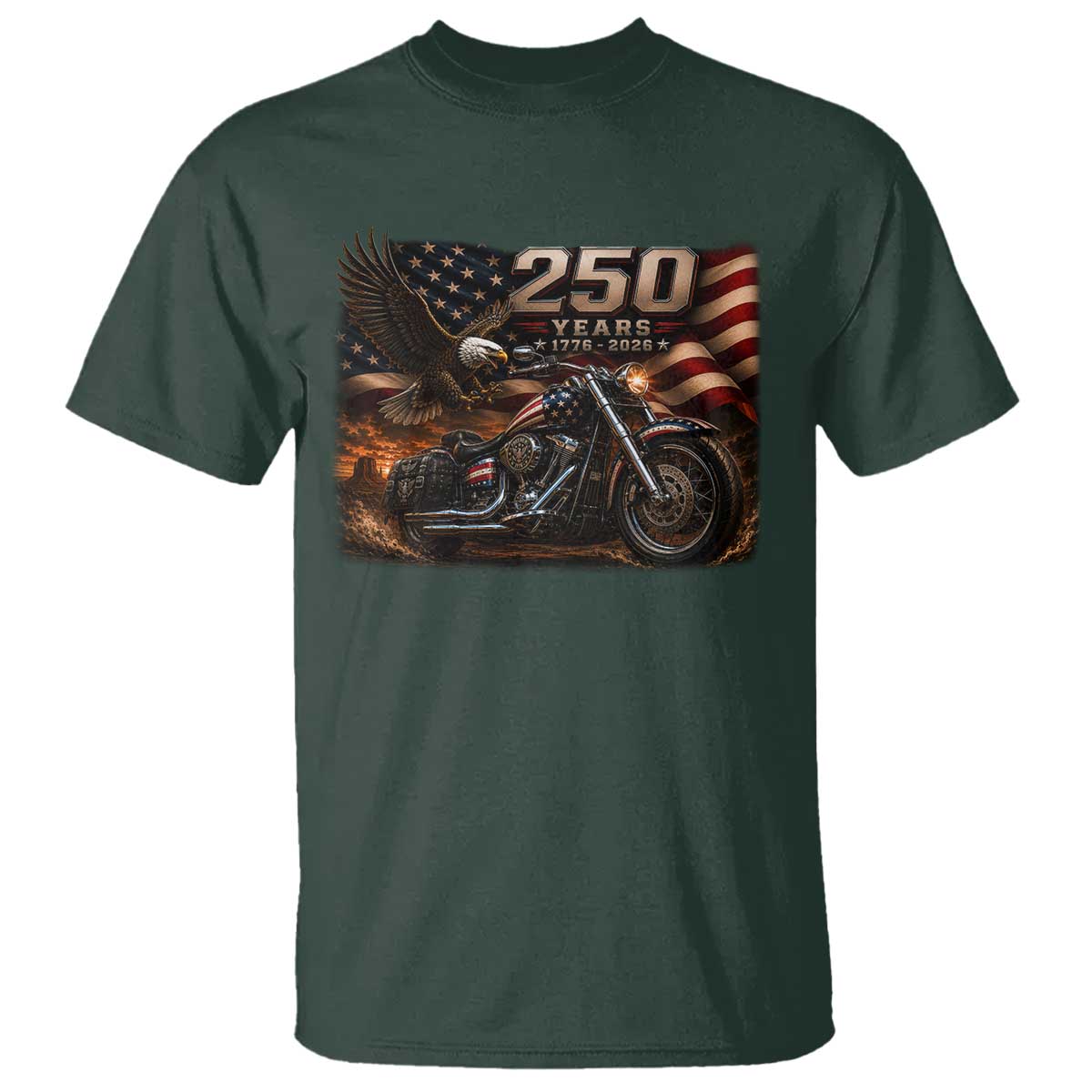 Retro Biker USA 250th Anniversary T Shirt American Flag Motorcycle Eagle Independence Day