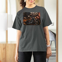 Retro Biker USA 250th Anniversary T Shirt For Women American Flag Motorcycle Eagle Independence Day