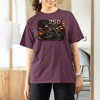 Retro Biker USA 250th Anniversary T Shirt For Women American Flag Motorcycle Eagle Independence Day