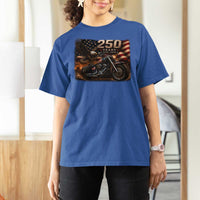 Retro Biker USA 250th Anniversary T Shirt For Women American Flag Motorcycle Eagle Independence Day