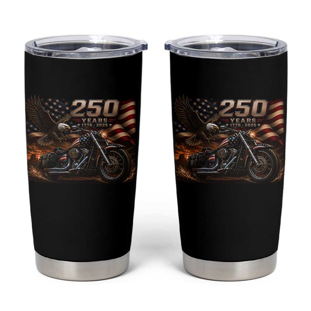 Retro Biker USA 250th Anniversary Tumbler Cup American Flag Motorcycle Eagle Independence Day